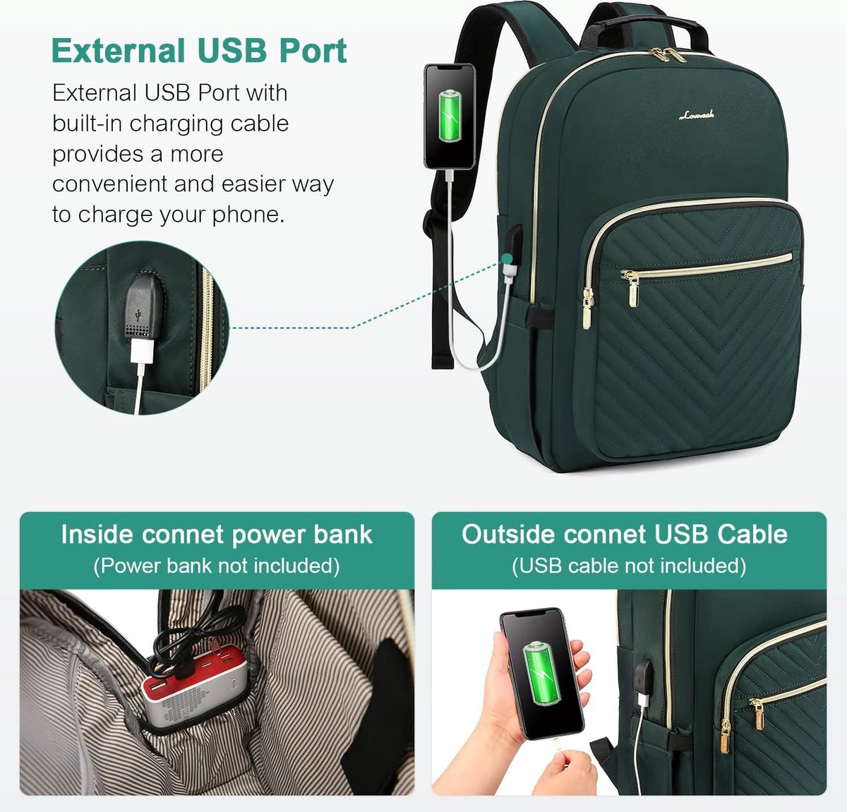 Dames laptoprugzak, 15,6 inch laptoptas, kleine waterdichte schoolrugzak voor meisjes en tieners, antidiefstal, zakelijke reisrugzak met laptopvak, USB-oplaadaansluiting
