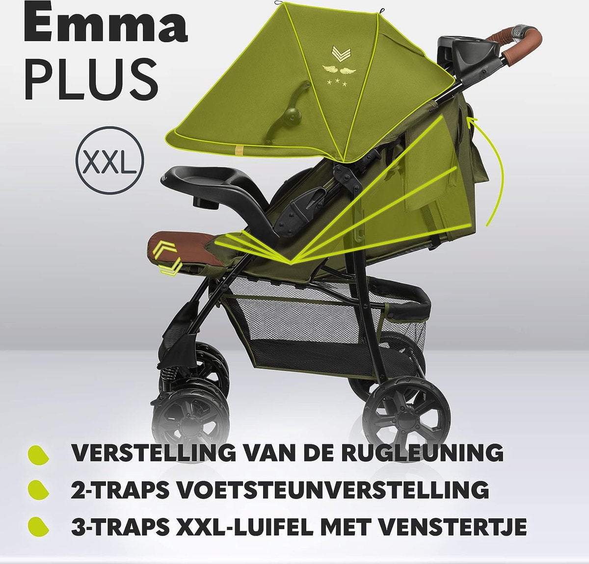 Lichtgewicht buggy tot 15 kg, kinderwagen van ca. 6 maanden tot ca. 3 jaar, wandelwagen met 5-punts veiligheidsgordels, rugleuningverstelling tot ligpositie, snel opvouwsysteem