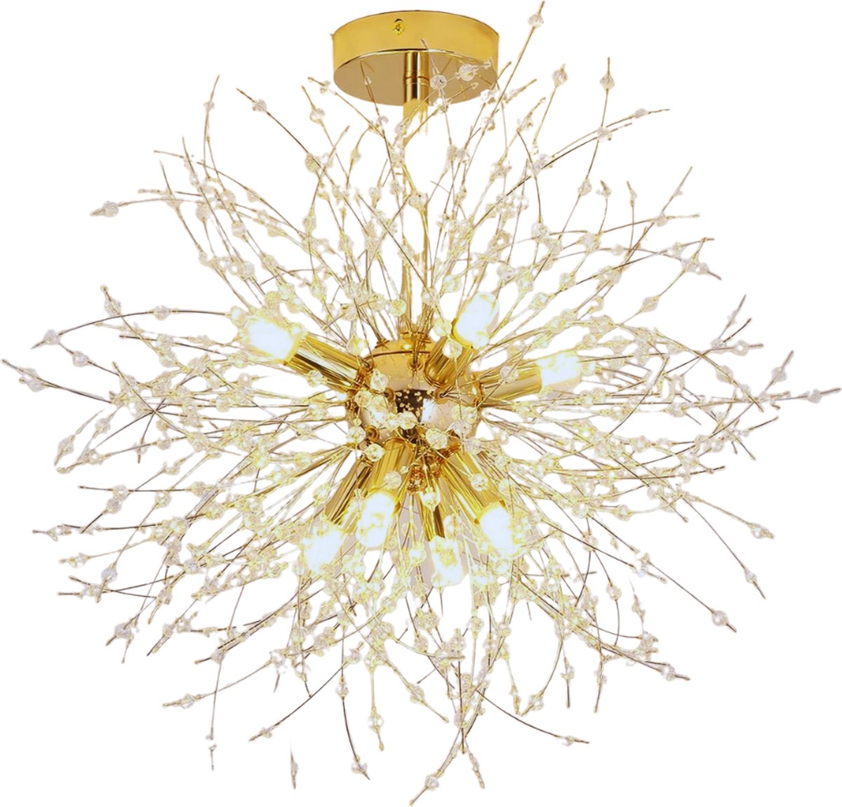 Kristallen Kroonluchter - Goud Kristal Moderne Kroonluchter 8*G9 Led Plafondlamp Vuurwerk Vorm, Verchroomde Hanglamp voor Slaapkamer, Woonkamer, Gang (exclusief lampen)