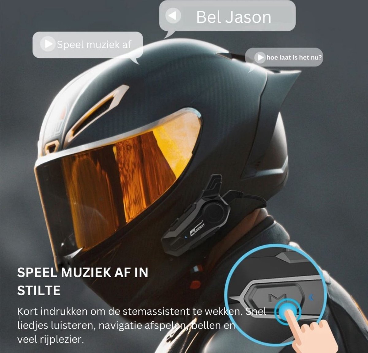 Intercom Motorhelm - Motor Communicatie Handsfree - Motorhelm Headset Waterdicht Bluetooth Draadloos - Zwart/Harde Microfoon/1 Stuk