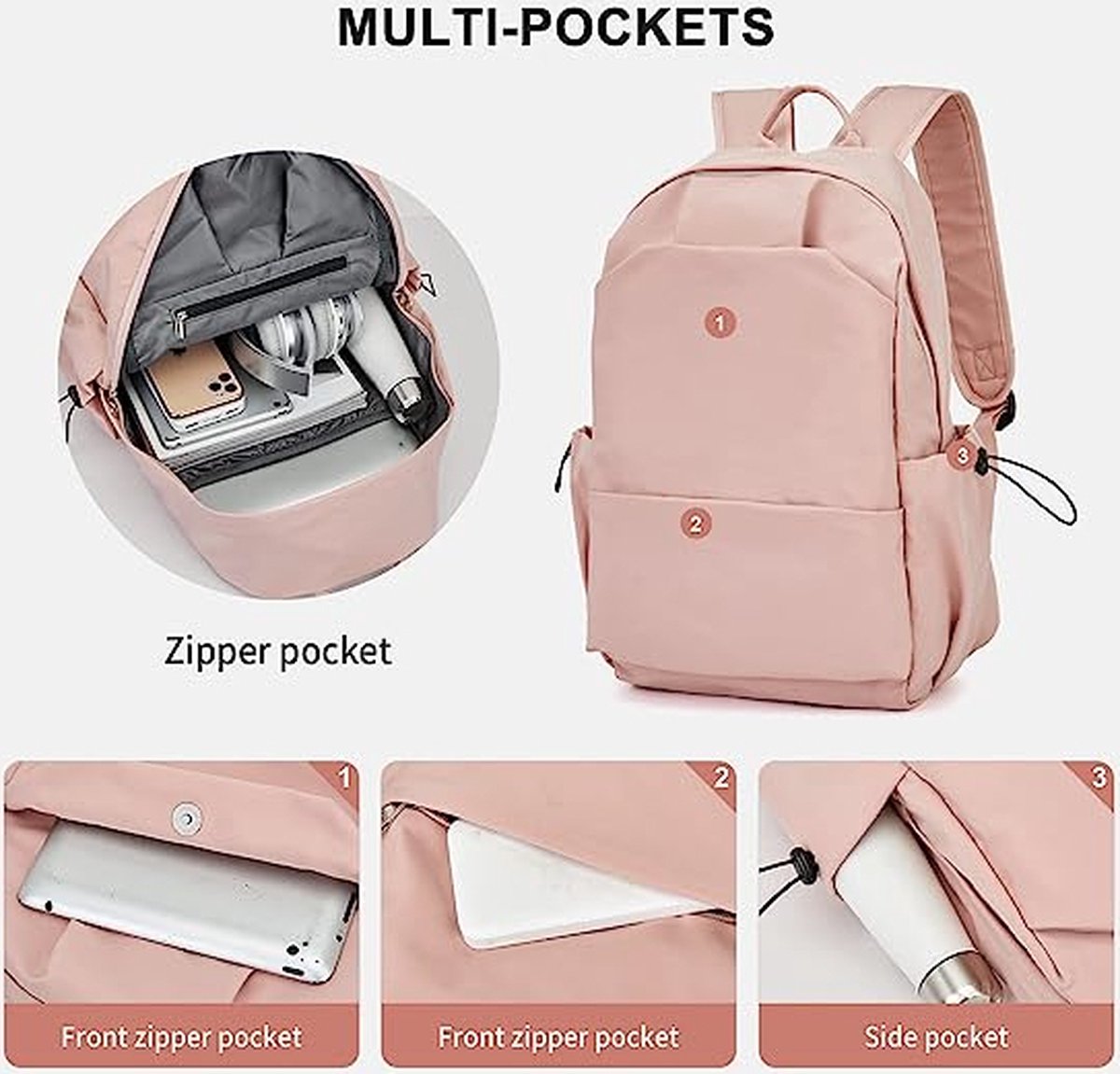 Schoolrugzak voor dames, Schooltas, Reistas, Casual, Rugzak voor 14 inch laptop, voor tienermeisjes, Lichtgewicht, Waterdicht, Rugzak voor werk, voor universiteitsstudenten