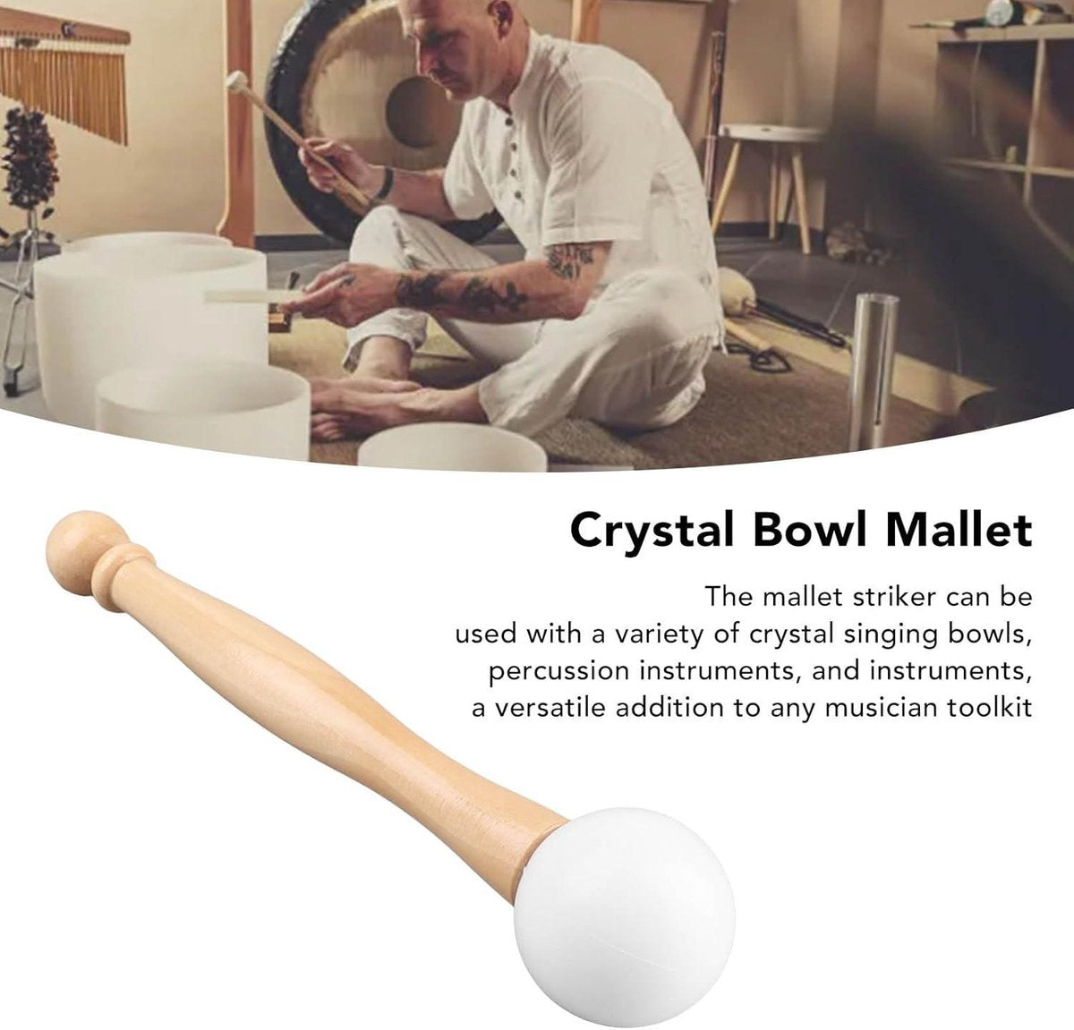 Crystal singing bowl wooden sound bowl - silicone hammer for yoga accessories