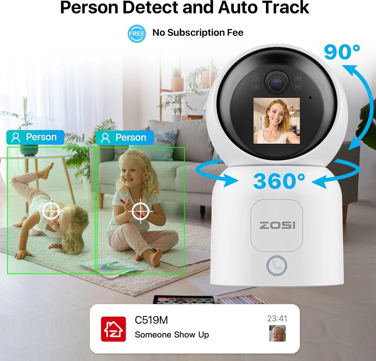 Babyfoon - Babyfoon met camera - 1.44 inch Scherm 2.4G/5G Wifi Videogesprek - Automatische Tracking - Draadloze IP Smart Surveillance Camera - Zosi C 519M 4mp Hd