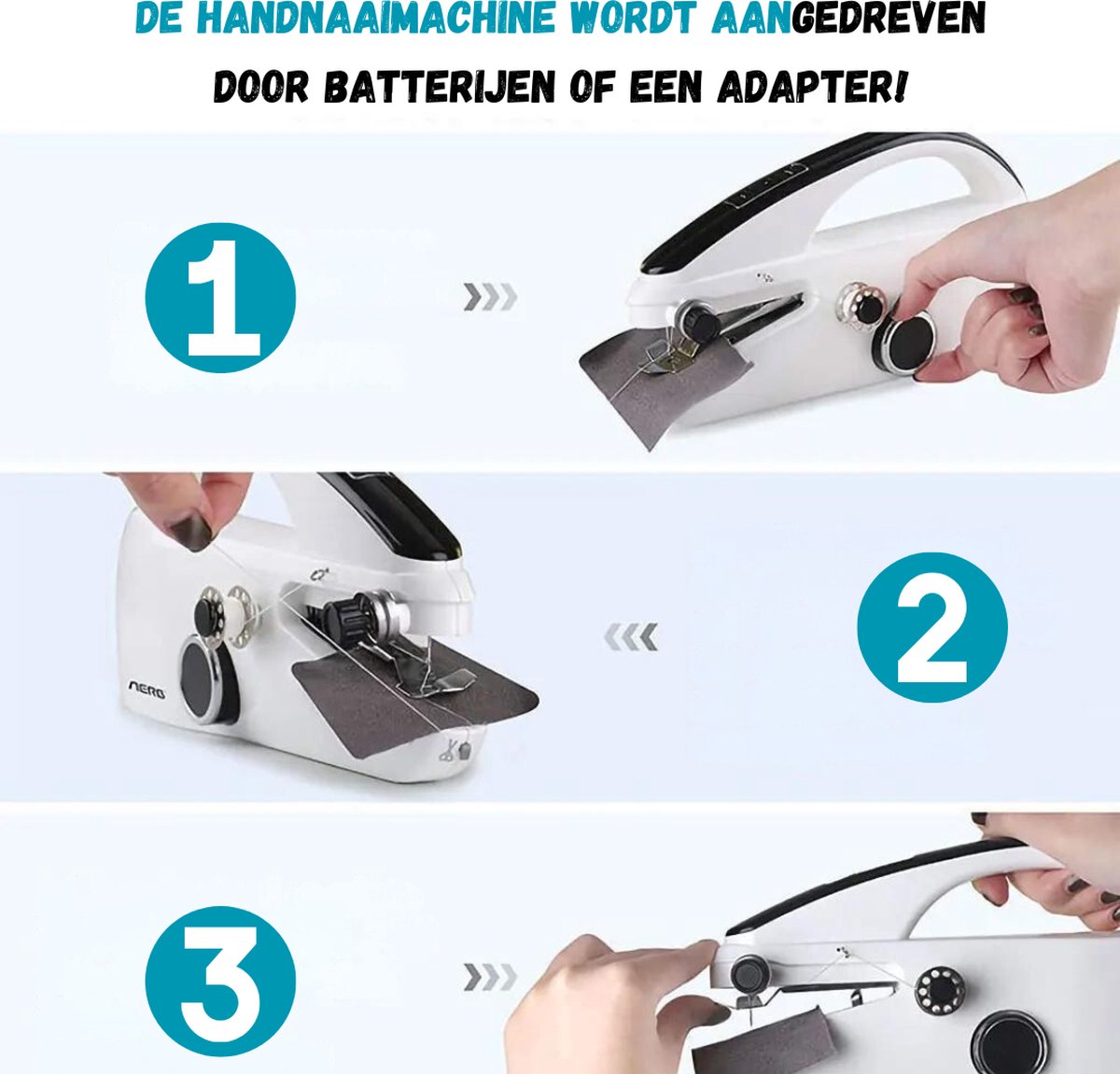 Handnaaimachine - Naaimachine - Mini naaimachines - Inclusief Naaiset - Naalden - Elektrisch - Schoenen - Tas - Wit
