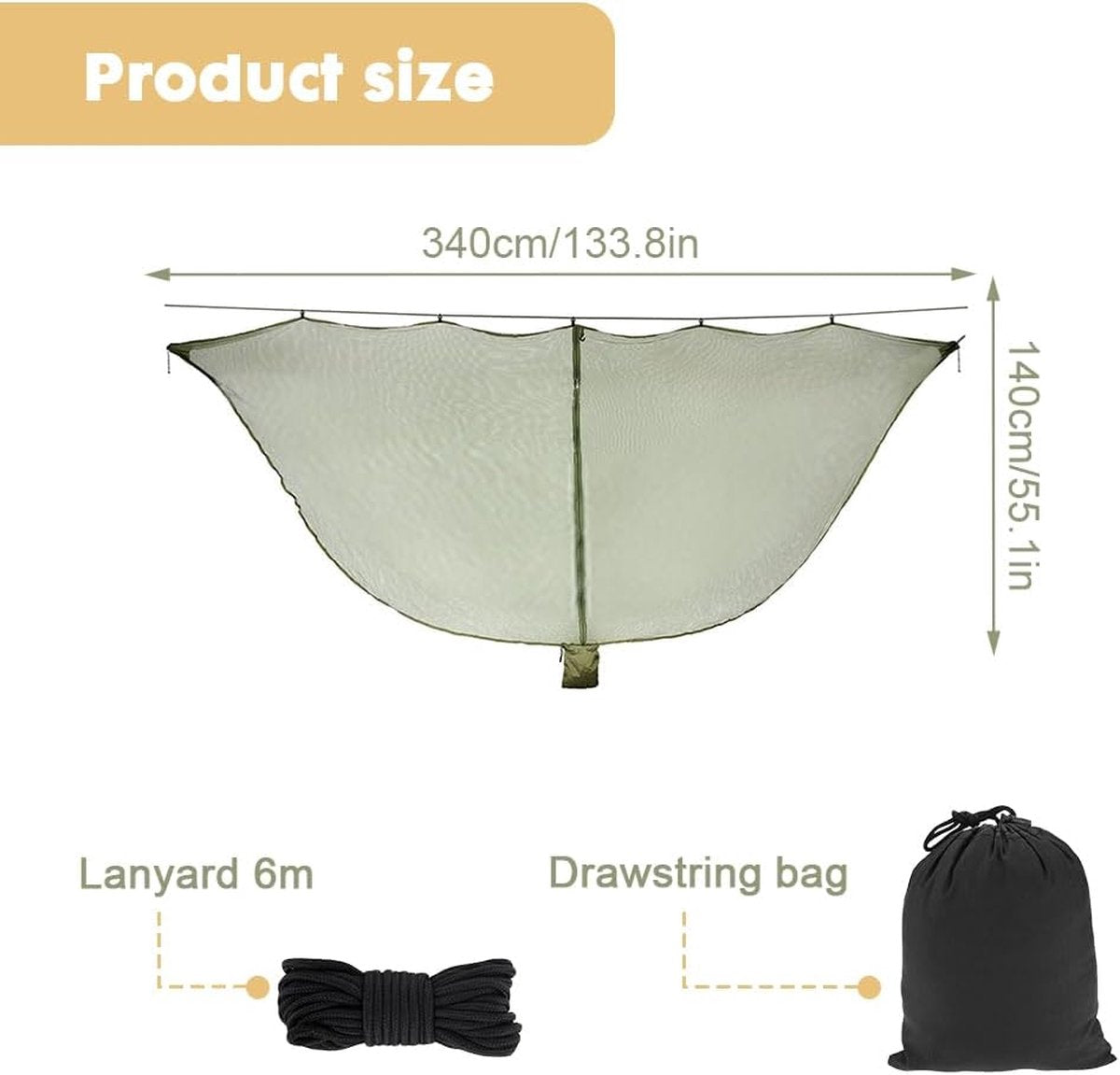 Hangmat Klamboe, Camping Hangmat Net 360 Graden Bescherming Polyester Net met Dubbelzijdige Rits Lichtgewicht Reizen Camping Hangmat Insectennet voor Wandelen Reizen Buiten