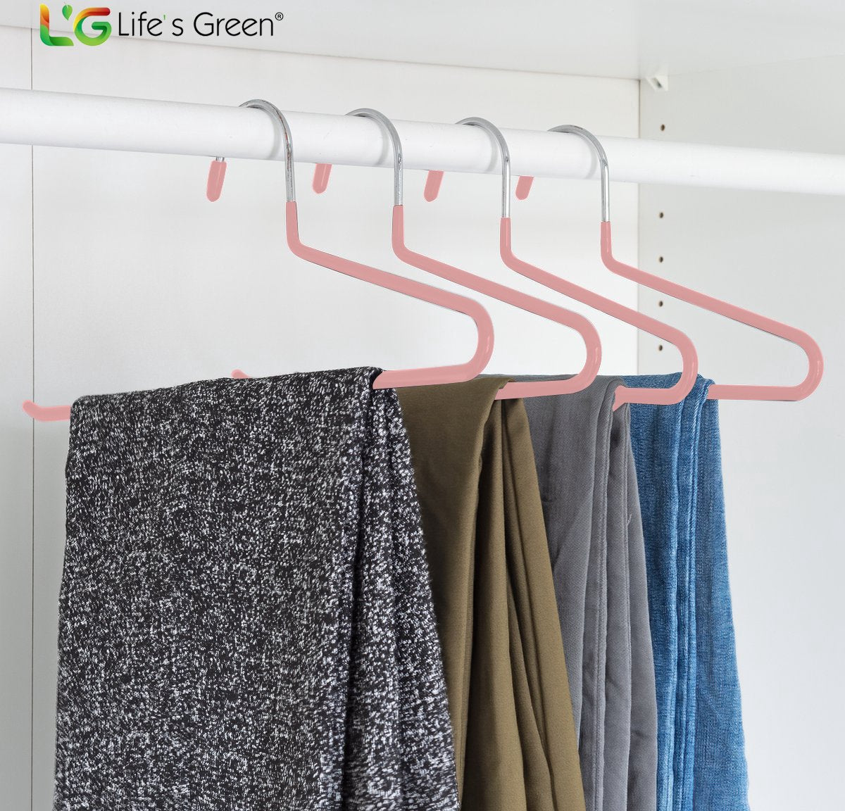 Life’s Green Broekhangers met antislip – Kledinghangers – Klerenhangers – Broek en Rok Houder - Set van 30 stuks - Roze