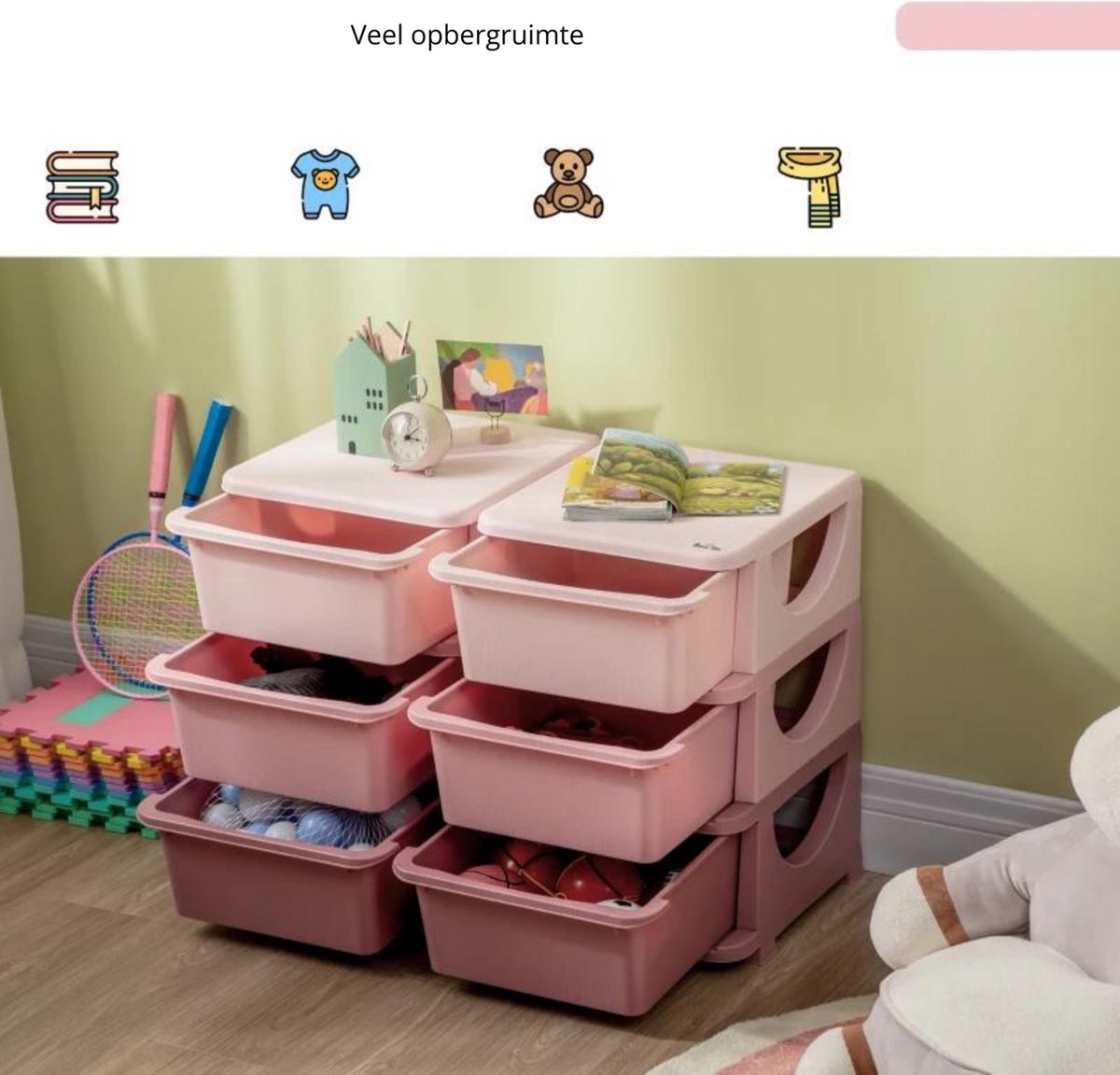 Storage boxes - Drawer cabinet with storage box - Toy organizer - Toy cabinet - Pink - 75L x 37W x 56.5H cm