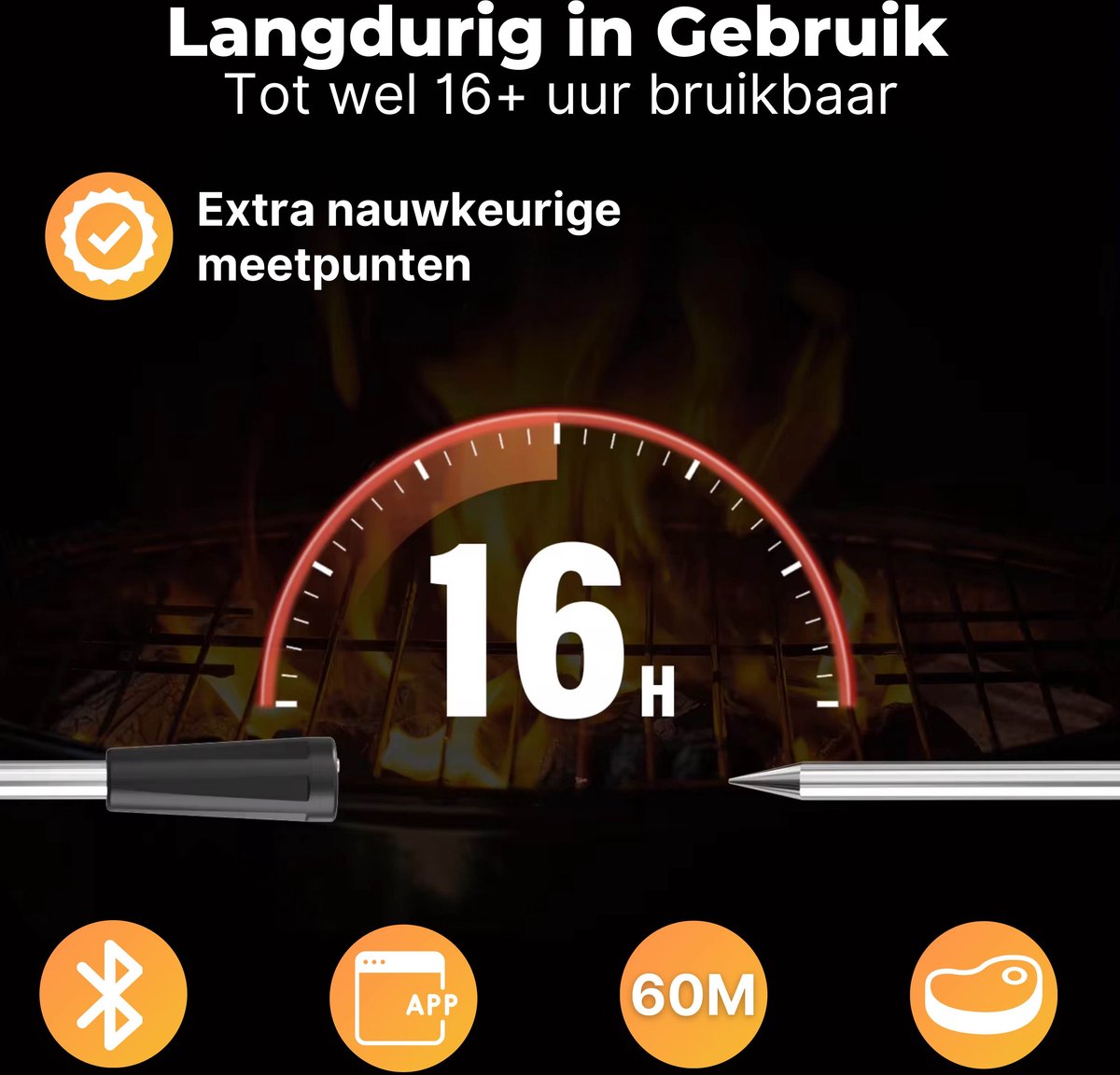 Meat thermometer - Digital BBQ Thermometer - Bluetooth - Barbecue Thermometer with App - BBQ Accessories - Kitchen Thermometer