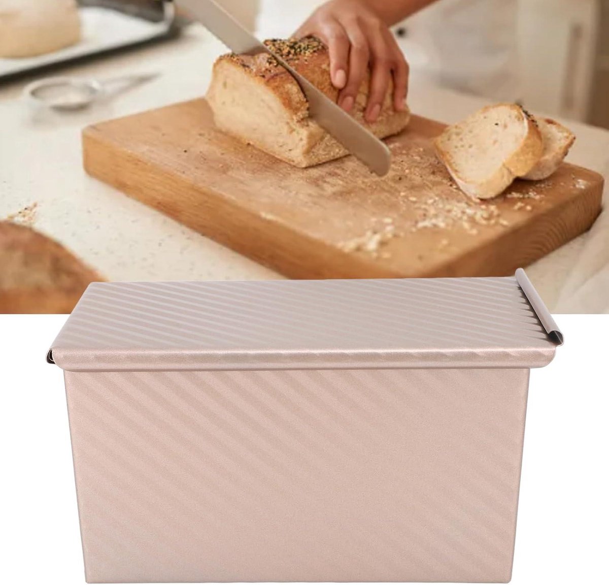 Rechthoekige Broodpan met Antiaanbaklaag van Koolstofstaal - Cakeblik voor Brood, Bananenbrood en Pondcakes - Goudkleurig met deksel