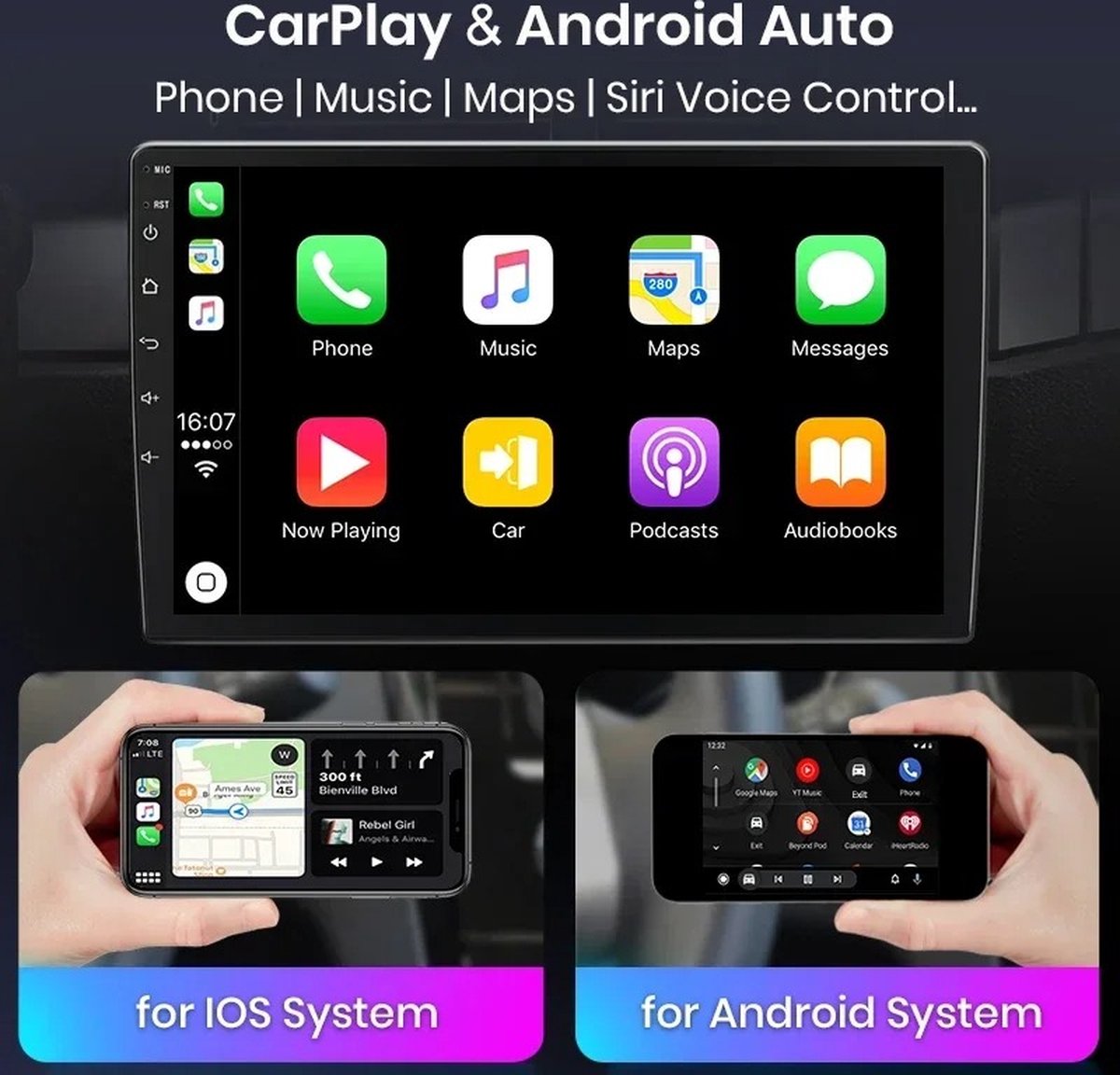 Universal Car Radio - Car Radio with Bluetooth - Car Radio Apple Carplay - Android Auto - 7 Inch