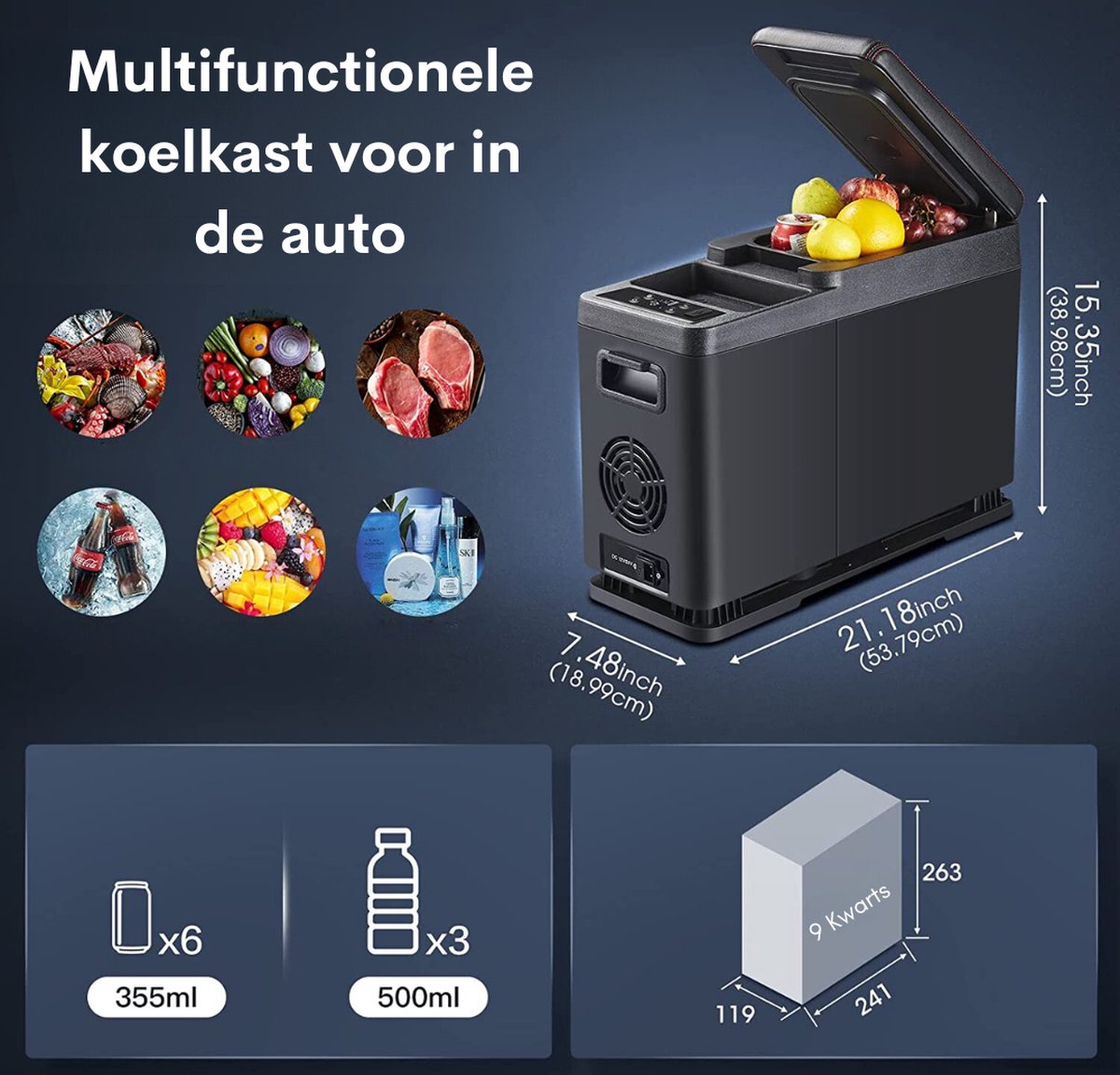 Coolbox - Draagbare koelkast voor de auto, 8 liter, draagbare elektrische koelkast, koelkast, vriezer, handmatige bediening en app-bediening, 12/24 V DC vriezers voor reizen, picknick, camping, thuisgebruik