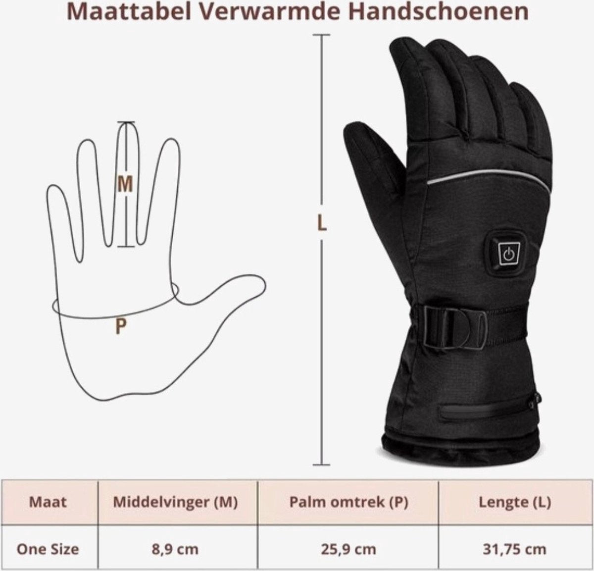 Heated gloves - Heated gloves - Electric heating - Winter - Includes Batteries - Rechargeable - Waterproof - Windproof - Black - Unisex - Onesize