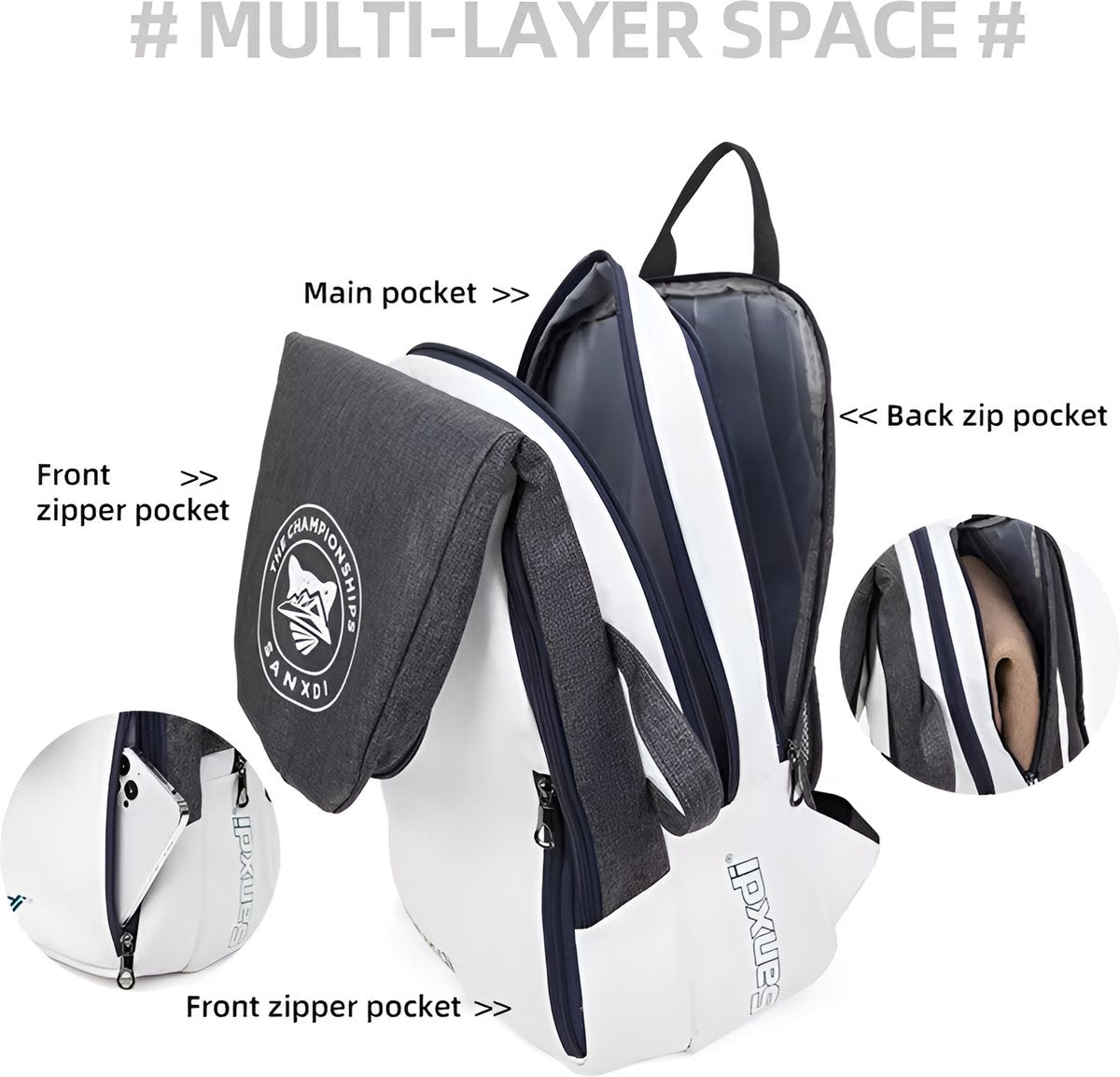 E-Shop4u - Tennis Bag - Foldable Tennis Backpack - Racket Sports - Grey - Foldable - Tennis Racket - Squash - Badminton - Padel - Shoes - Clothing - Sport - Travel - Hiking - Free Shipping