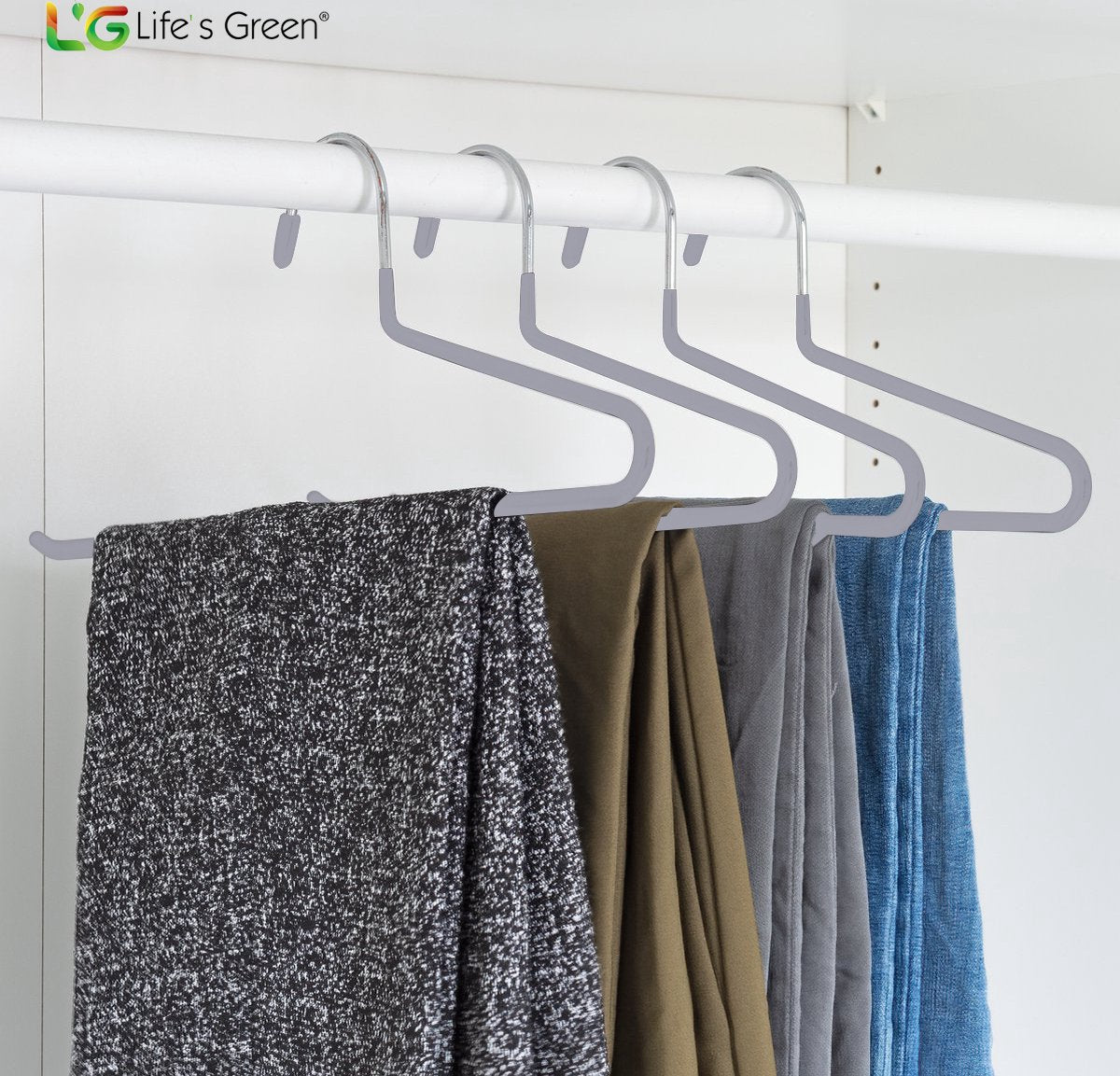 Life’s Green Broekhangers met antislip – Kledinghangers – Klerenhangers – Broek- en Rokhouder - Set van 50 stuks - Grijs