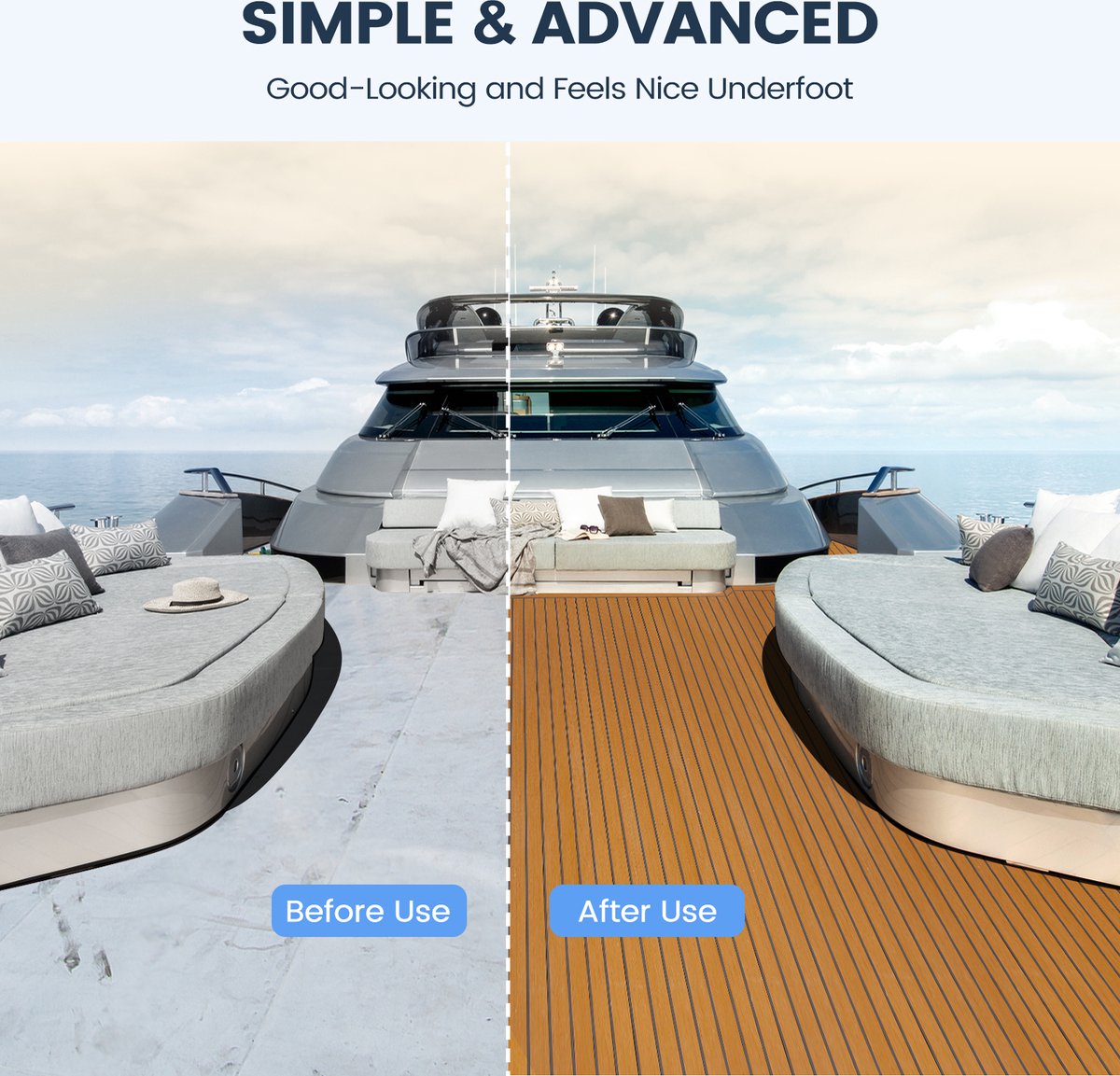 Self-Adhesive Decking Mat - EVA Teak Foam Boat Mat Yacht Flooring - Washable - 238x89x0.6cm - Brown