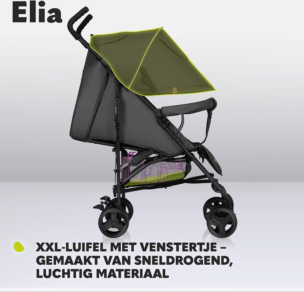 Elia Lichtgewicht Buggy tot 15 kg van 6 maanden tot ca. 3 jaar, Kinderwagen, Wandelwagen met Muskietennet, Voetenzak en Regenhoes, Lichte Constructie 7kg, Snel en Eenvoudig Opvouwsysteem (Grijs)