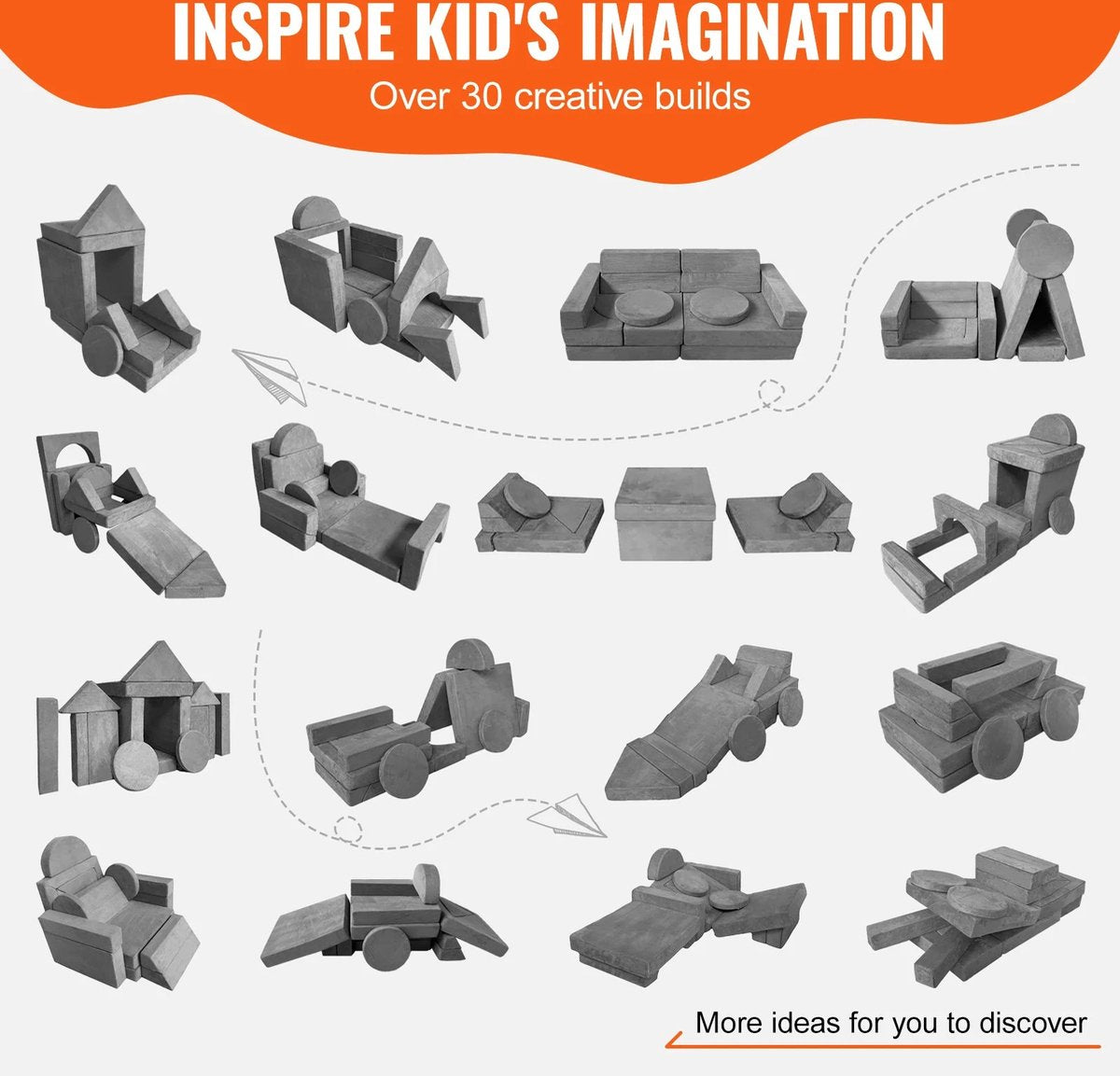Roxana® Bank - Kinderbank - Speelbank - Foam/Sponge - Grijs - Geometrische Vormen - Play Couch Kids