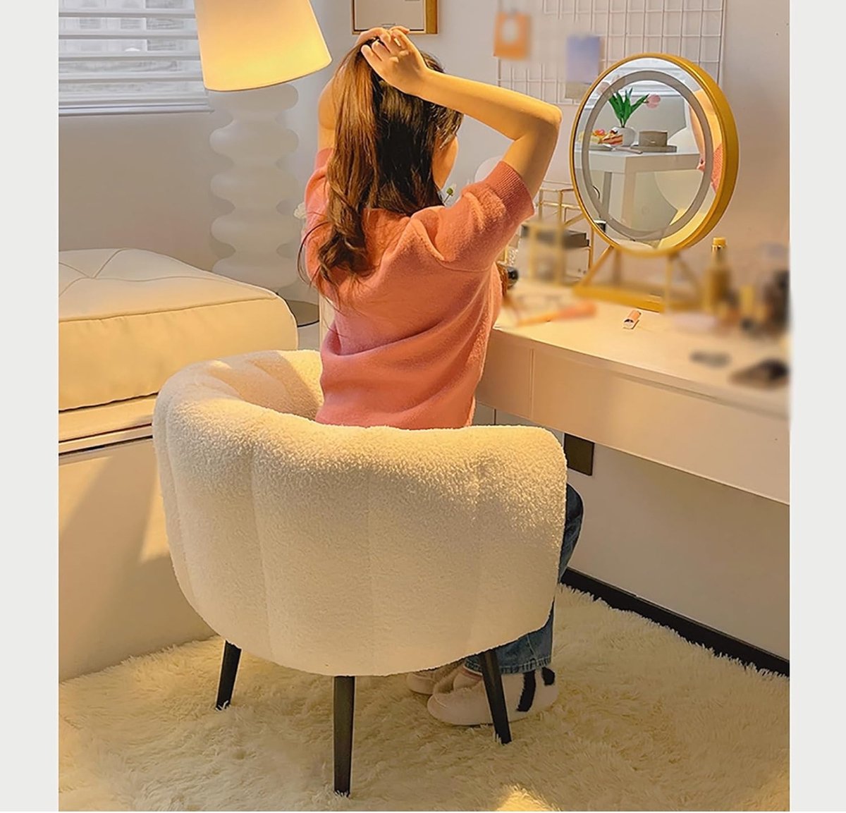 Teddy Fauteuil Ronde Schelp Bruin/Beige