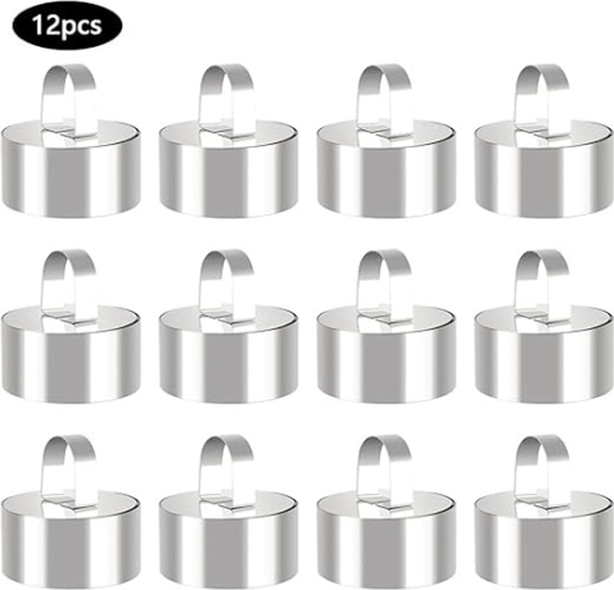 Dessertringen - Bakringen - Met Stamper - 8 cm (Rond) - 12 stuks - Taartring - Bakringen - Moussevormen - Roestvrij Staal