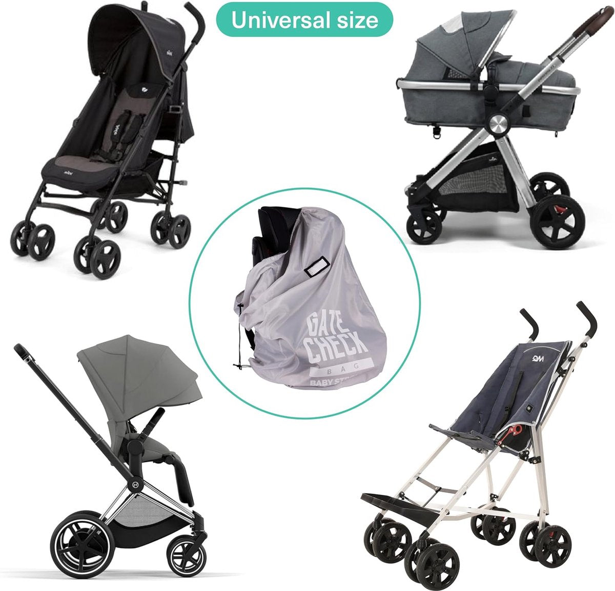 XL Gate Check transport bag for strollers - air travel and storage - sturdy and waterproof - large 116 x 53 x 33 cm
