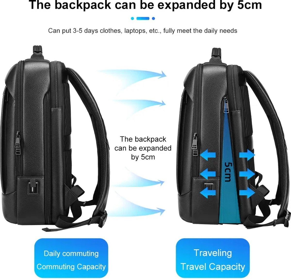 2024 Nieuwe Echt Lederen Rugzak voor Mannen - Toplaag Koeienhuid - Zakelijk en Casual - Waterdicht - Geschikt voor 15,6 Inch Laptop met USB-poort - Ideaal voor Werk, Zaken en Reizen
