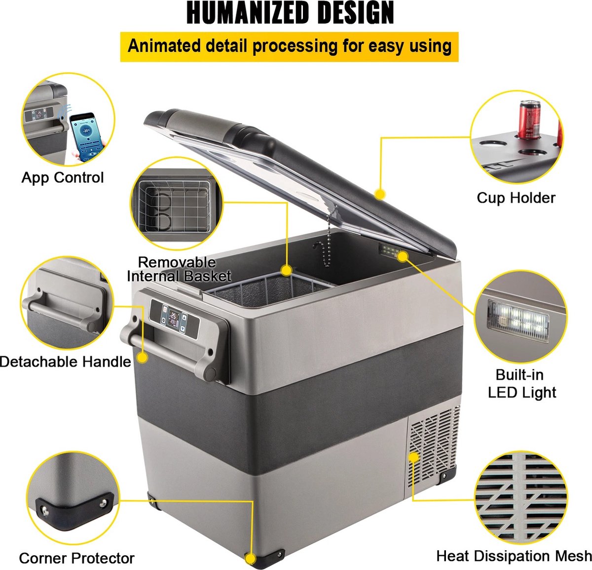 Verkoop Nederland® - 35L - Koelbox Auto - Elektrische Koelbox - Koelkast - Vriezer - Draagbare Compressor Koeler - 12/24V DC 110-240V - Koelbox voor Camping - 60W