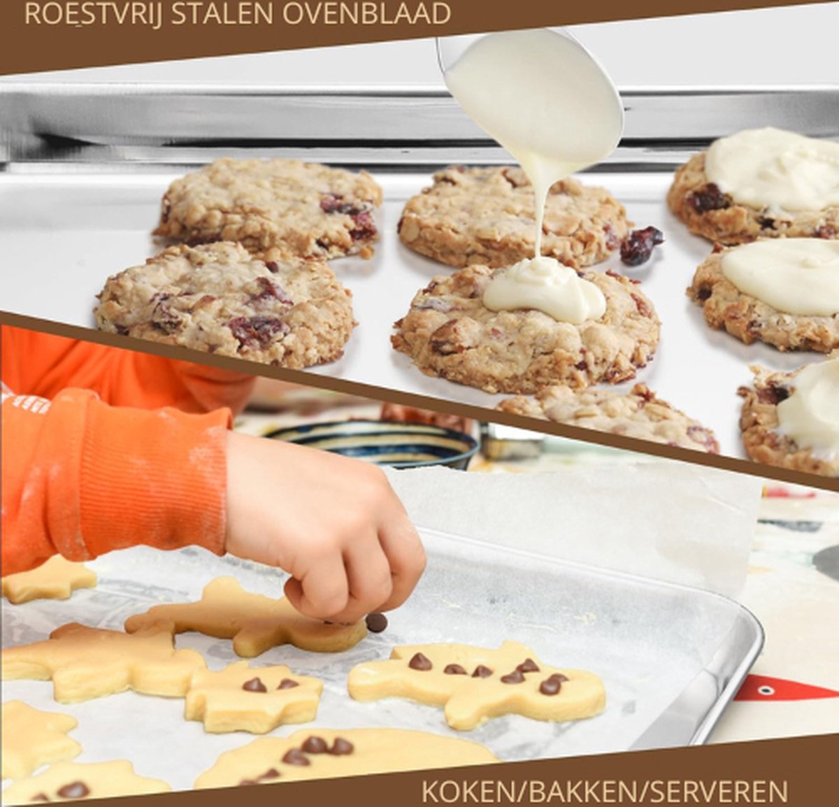 Baking Tray Set of 2 - Stainless Steel - Oven Baking Tray - Large Oven Tray - 2 pieces of 40x30x2.5cm - Dishwasher Safe