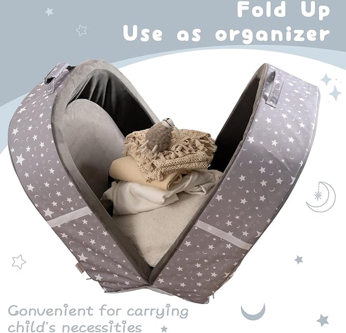 Portable, Waterproof Toddler Travel Bed with Mattress, Washable Fitted Sheet, Foldable Camping Cot, Deep Gray