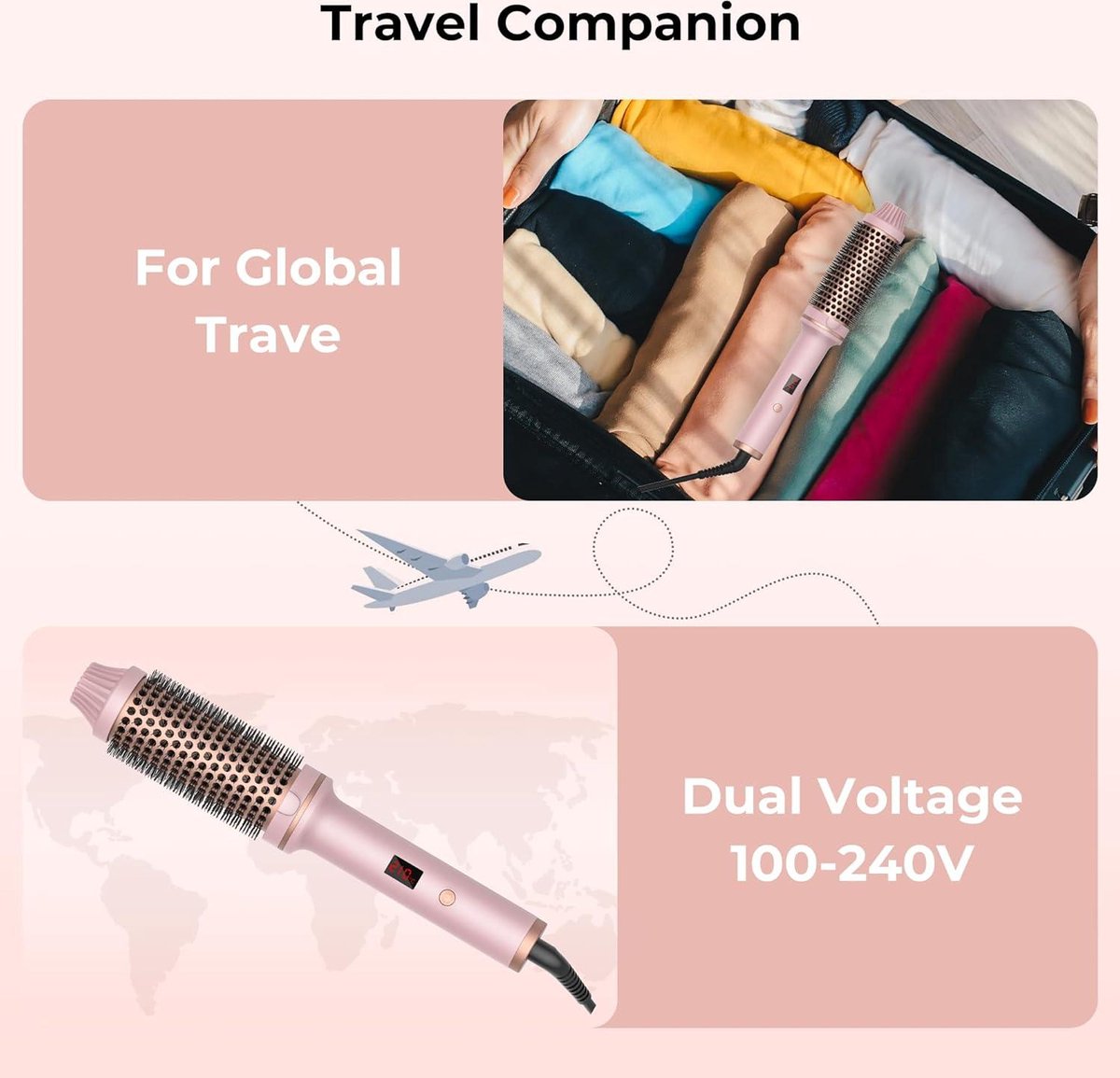 Föhnborstel 38mm Thermal Brush - Warme luchtborstel haarstyling krultang volume haarkam - Ronde borstel dubbele spanning stylingborstels voor op reis - Cadeaus voor vrouwen - Hot brush LCD-display - 120-210 °C