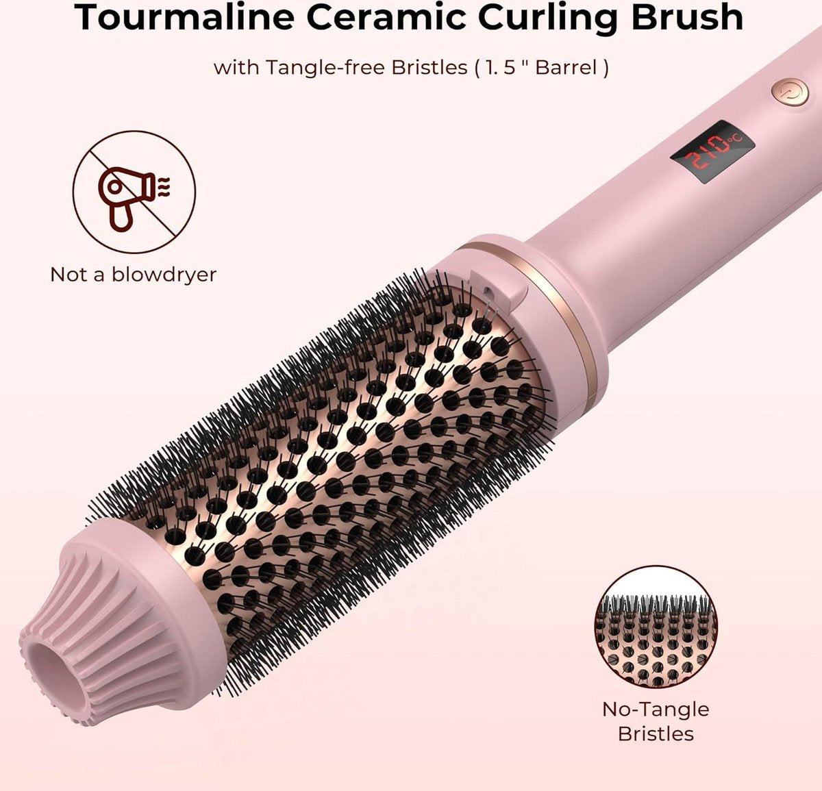 Föhnborstel 38mm Thermal Brush - Warme luchtborstel haarstyling krultang volume haarkam - Ronde borstel dubbele spanning stylingborstels voor op reis - Cadeaus voor vrouwen - Hot brush LCD-display - 120-210 °C