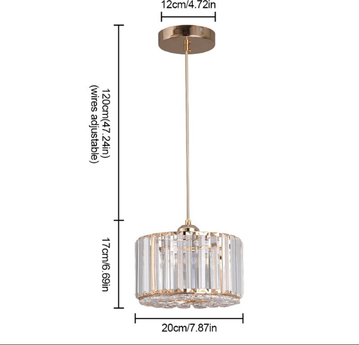 Modern Crystal Pendant Light - LED Crystal - Chandelier - Gold - 20 cm - Aisle or Hallway Lamp - Crystal LED Lamp - Ceiling Light