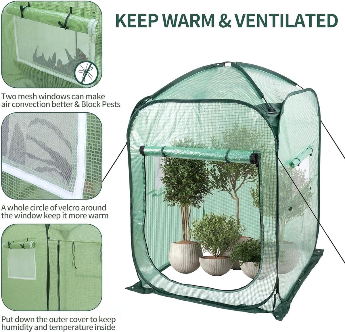 Small greenhouse for plants, pop-up tomato greenhouse with roll-up cover, mini-greenhouse for indoor and outdoor use, 94 x 94 x 122 cm