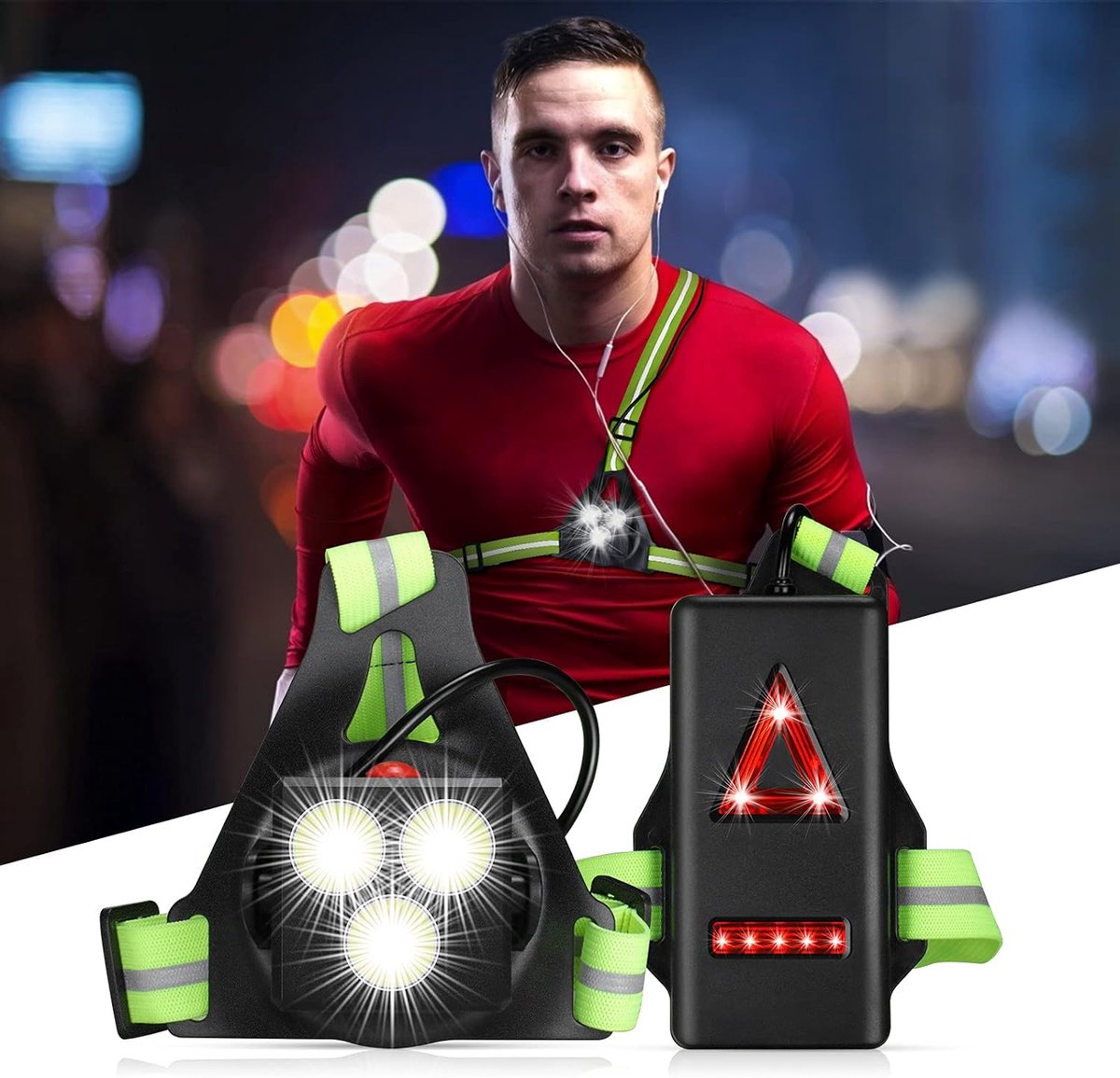 Running lights - Chest lamp - Chest lamp running - Chest lamp walker - USB rechargeable - Running vest - IP65 waterproof