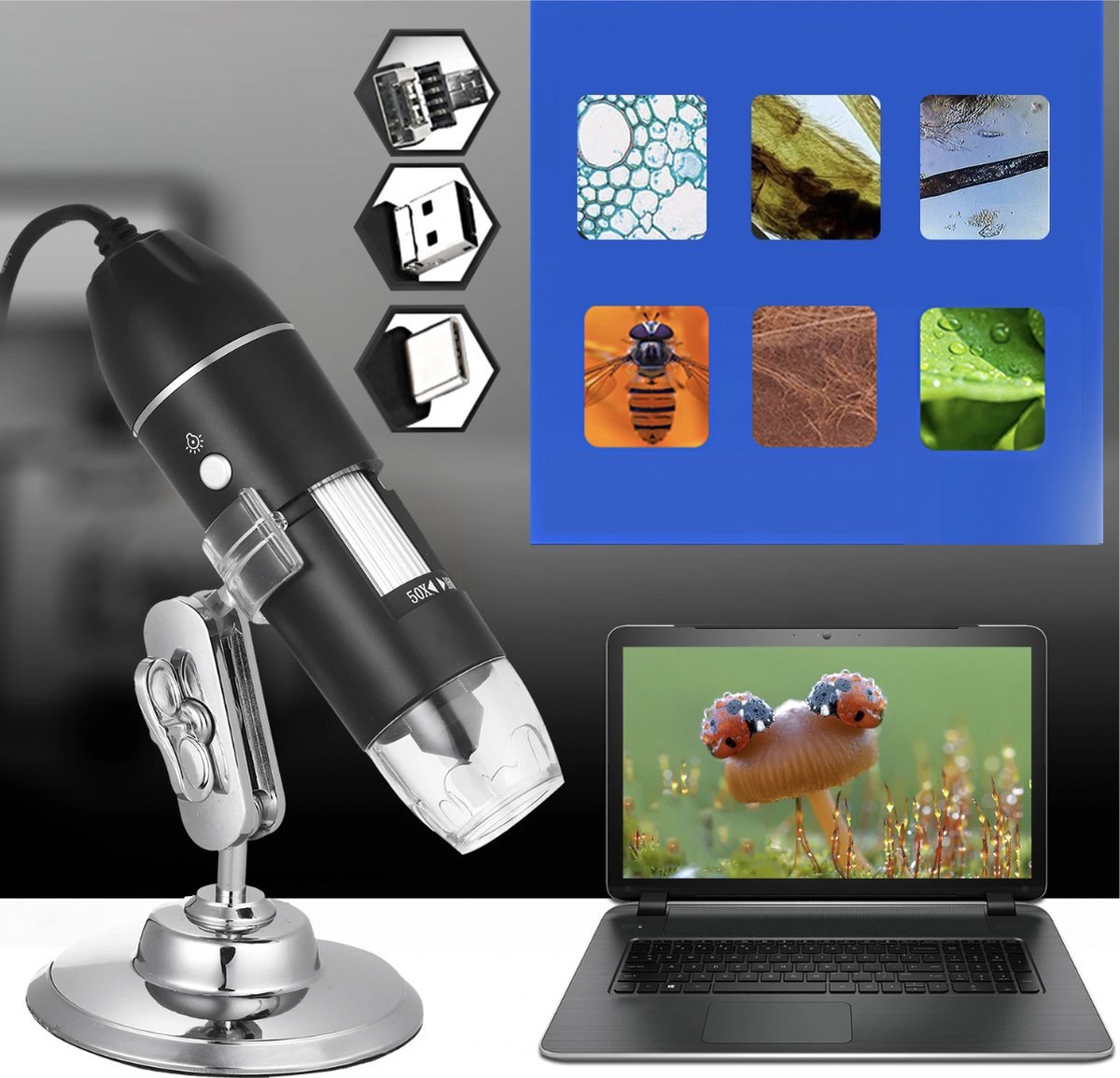 Digitale USB Microscoop - Microscoop Camera - 50-1600 X Vergroting met 8x LED Verlichting