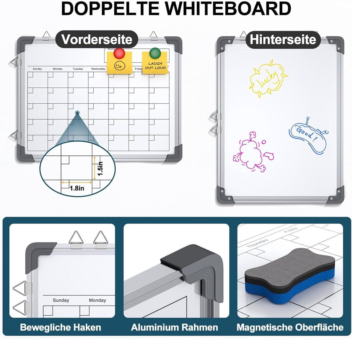 Whiteboard Magnetische Kalender - 30 x 40 cm Dubbelzijdig Wandbord Whiteboard