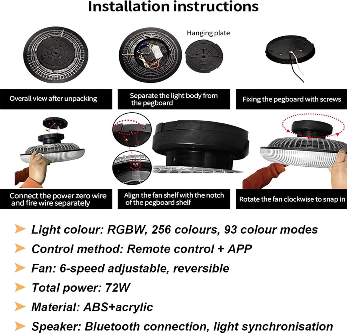 LuxiLamps - RGB Smart Plafond Ventilator - Met Speaker - Dimbaar Met Afstandsbediening En App - Muziek Plafondventilator - 46 cm - Woonkamerlamp - Moderne lamp