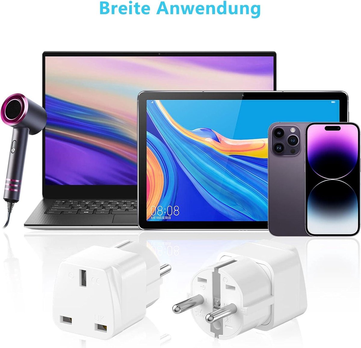 3-pack reisadapter - Engeland naar EU-stekker - 10/16 A 250 V UK-adapter - Frankrijk Nederland Polen Zweden - wit