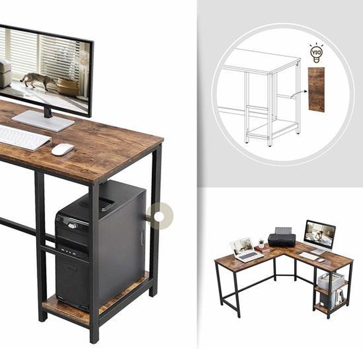 Industrial corner desk - various colours, MDF