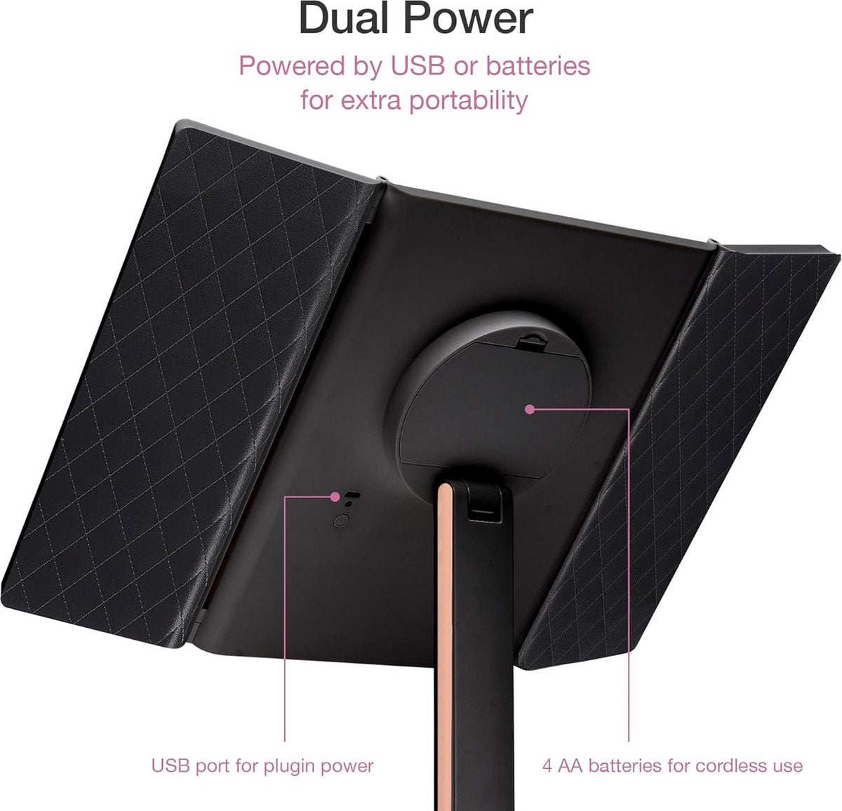 Makeup Mirror with Natural LED Light and 5x & 7x Magnification - Three-Sided Makeup Mirror with Dimmable Lighting Touch Screen Stand - Sora (Black)