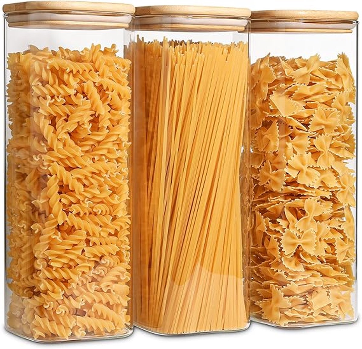 WINKEL YOLO-Opbergpot Spaghetti -2100 ml Glazen-met Bamboe Deksel voor Pasta-Koffiebonen-Set van 3