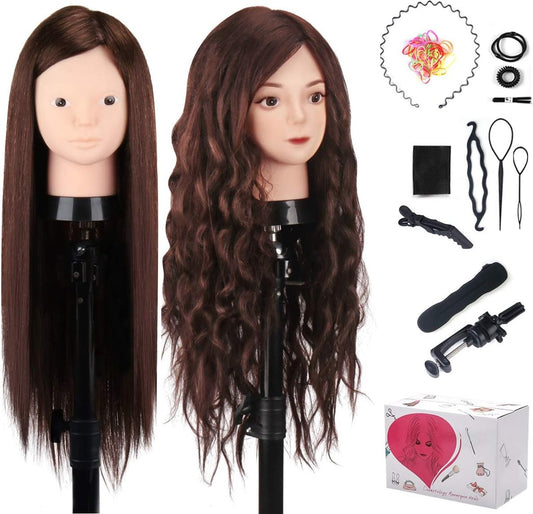 20 Inch 60% Echt Menselijk Haar Trainingshoofd Mannequin Hoofd Cosmetologie Kappers Mannequin Dummy Hoofd met Tafelklemhouder & DIY Haarstyling Vlecht Set