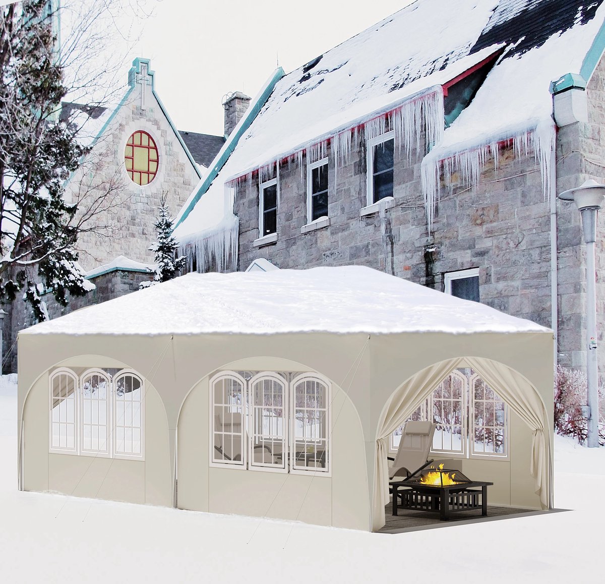 vanBoni - Partytenten - Opvouwbare Partytent - Easy Up Partytent met zijwanden - Waterdicht en Weersbestendig - 3x6 m - Beige