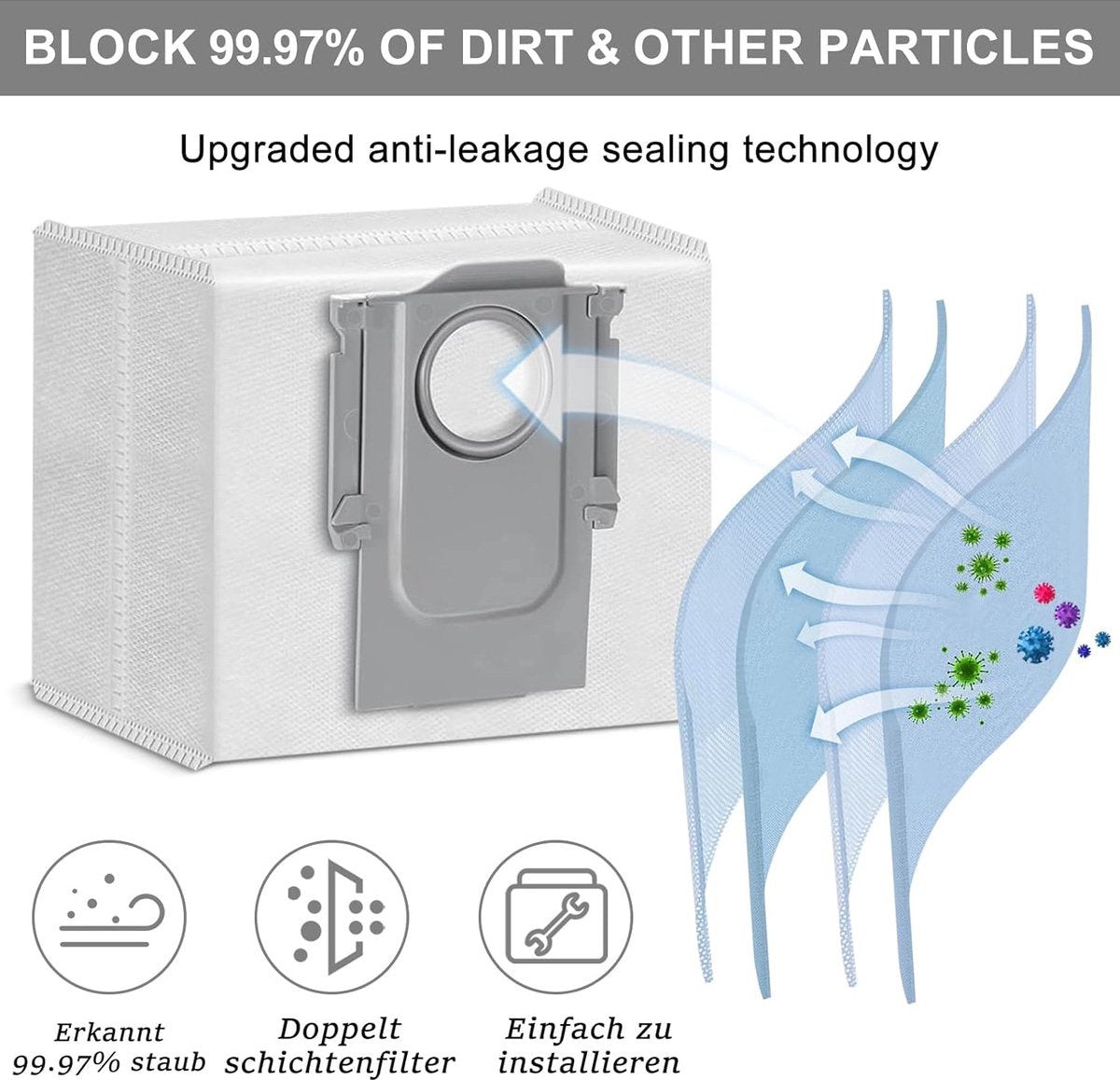 10x Roborock Stofzuigerzakken voor S8+/S8 Pro Ultra/S7 MaxV Ultra/S7 Pro Ultra/Q7+/Q7 Max+/Q8 Max+/ Q5 Pro+ stofzuiger afzuigstation, stofzak, reserveonderdelen, accessoires voor Roborock