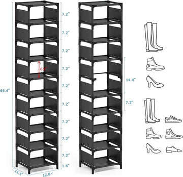Ruimtebesparend schoenenrek 10 lagen - Organizer voor 10 paar hoge schoenen - Smalle schoenenplanken voor entreekast - Stapelbare cubby opslag