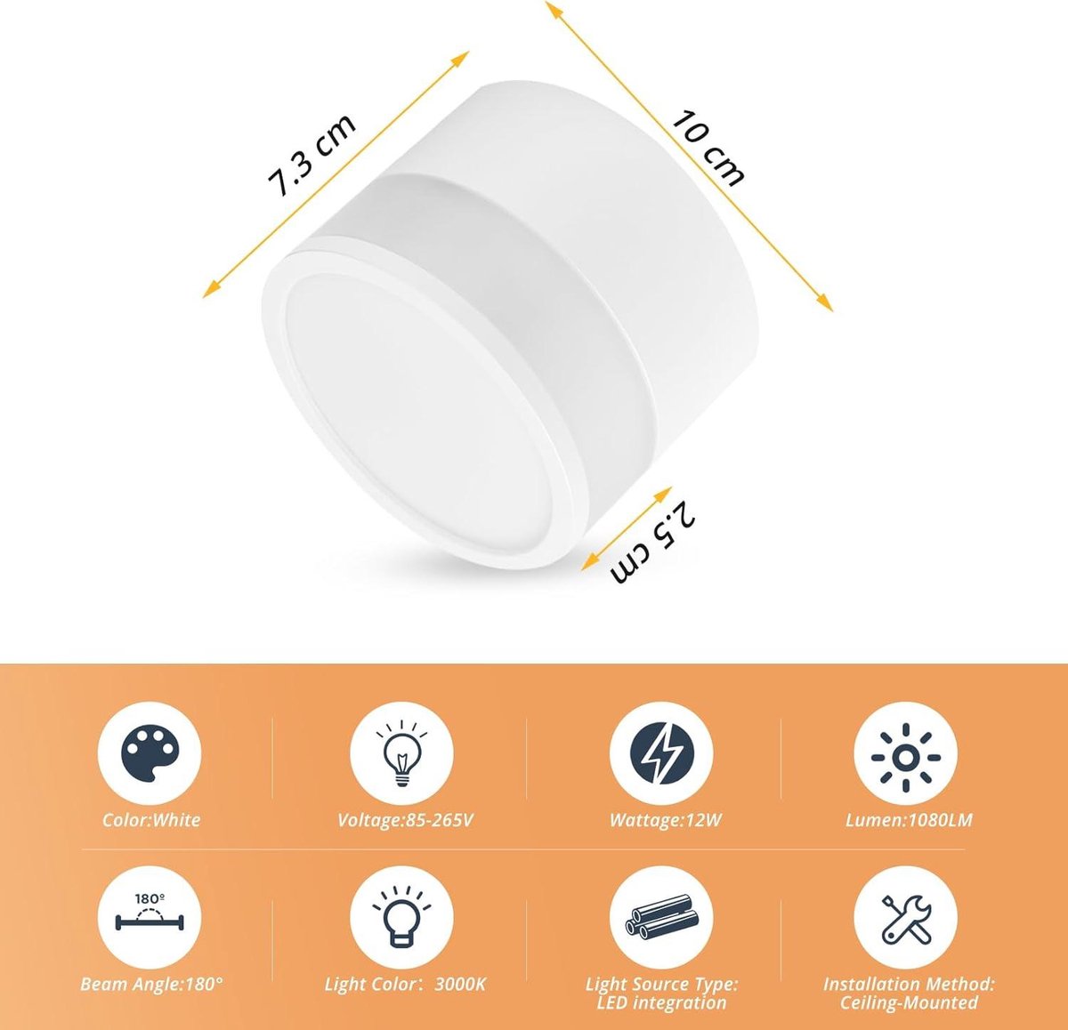 Badkamer Plafondlamp - Badkamerlamp Plafond IP65 Opbouw LED 12W 3000K Warm Wit Ø10cm Aluminium IP65 Badkamerlamp