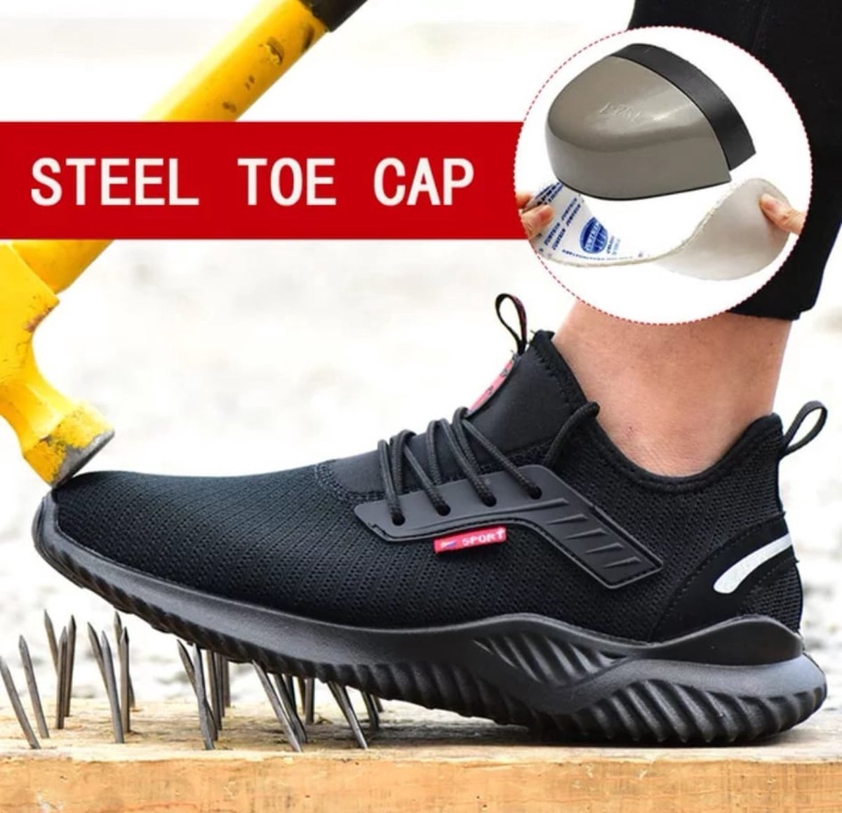 Safety shoes size 42 - work shoes - non-slip - steel toe cap - breathable reflective