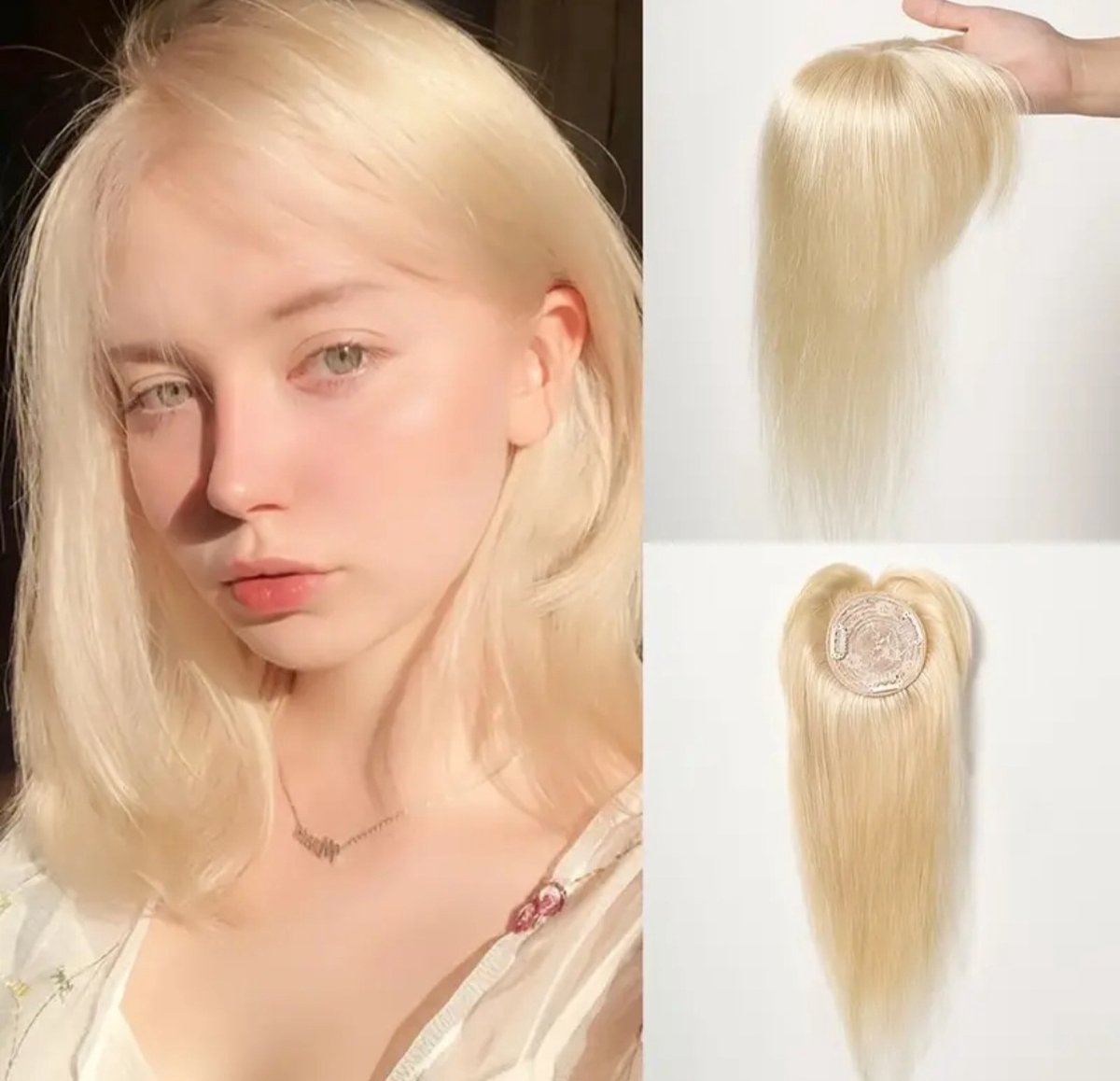 100% echt haar extensions pruik om grijs haar of kale plek te bedekken of voor een vollere gouden blonde haartopper met pony