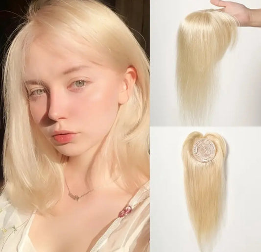 100% echt haar extensions pruik om grijs haar of kale plek te bedekken of voor een vollere gouden blonde haartopper met pony