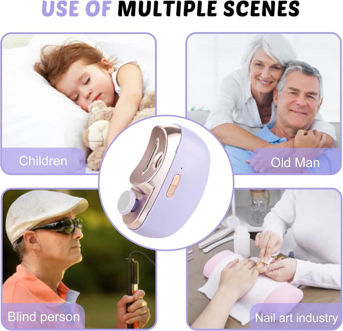 Automatic USB Electric Nail Clipper for Seniors and Adults - Purple
