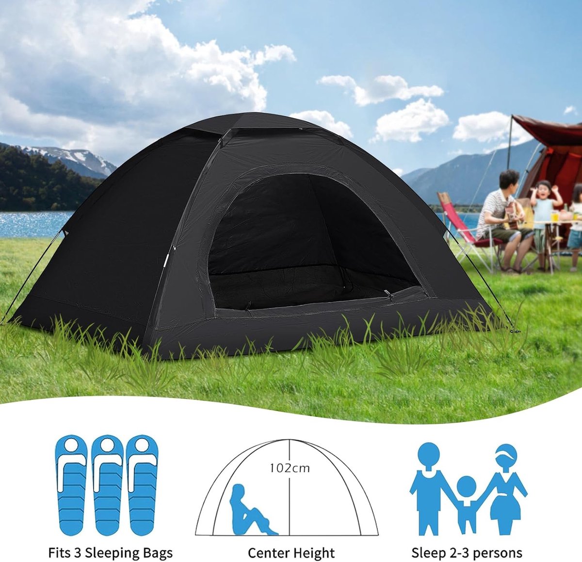 Campingtent, 1-2 personen, waterdicht, winddicht, anti-UV-tent, eenvoudige installatie, strandtent, tent met draagtas, voor buitenfamilie, vloeibare reistent